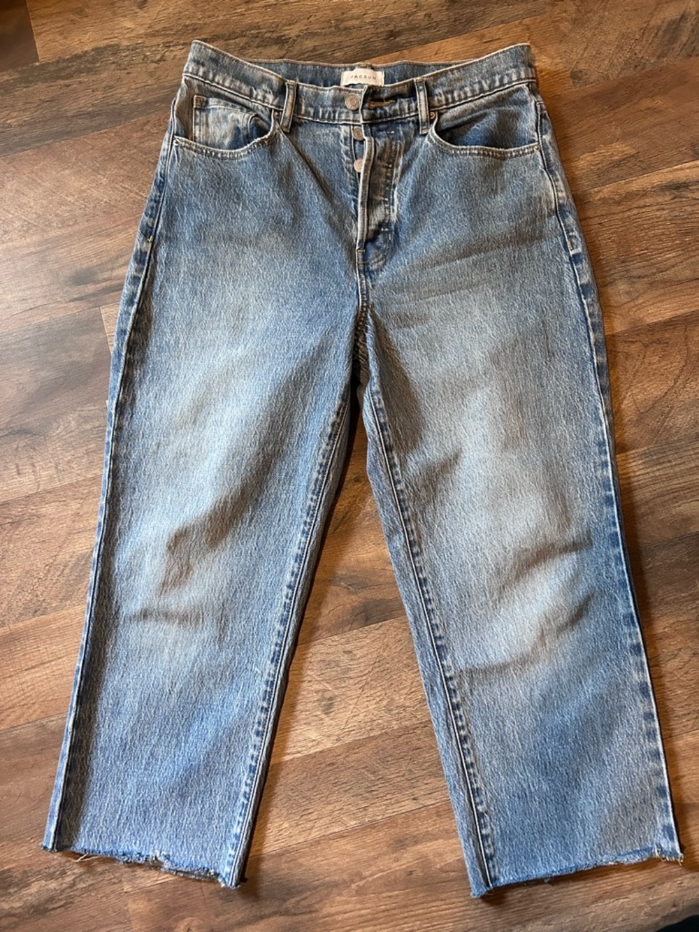 PacSun Women’s Stretch Straight Medium Wash Blue Denim Jeans Button Size 28
